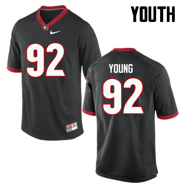 Georgia Bulldogs Youth Justin Young #92 Black Stitched College UGA Football Jersey 23FA011DE